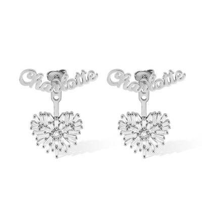 Personalized Name Heart Stud Earrings