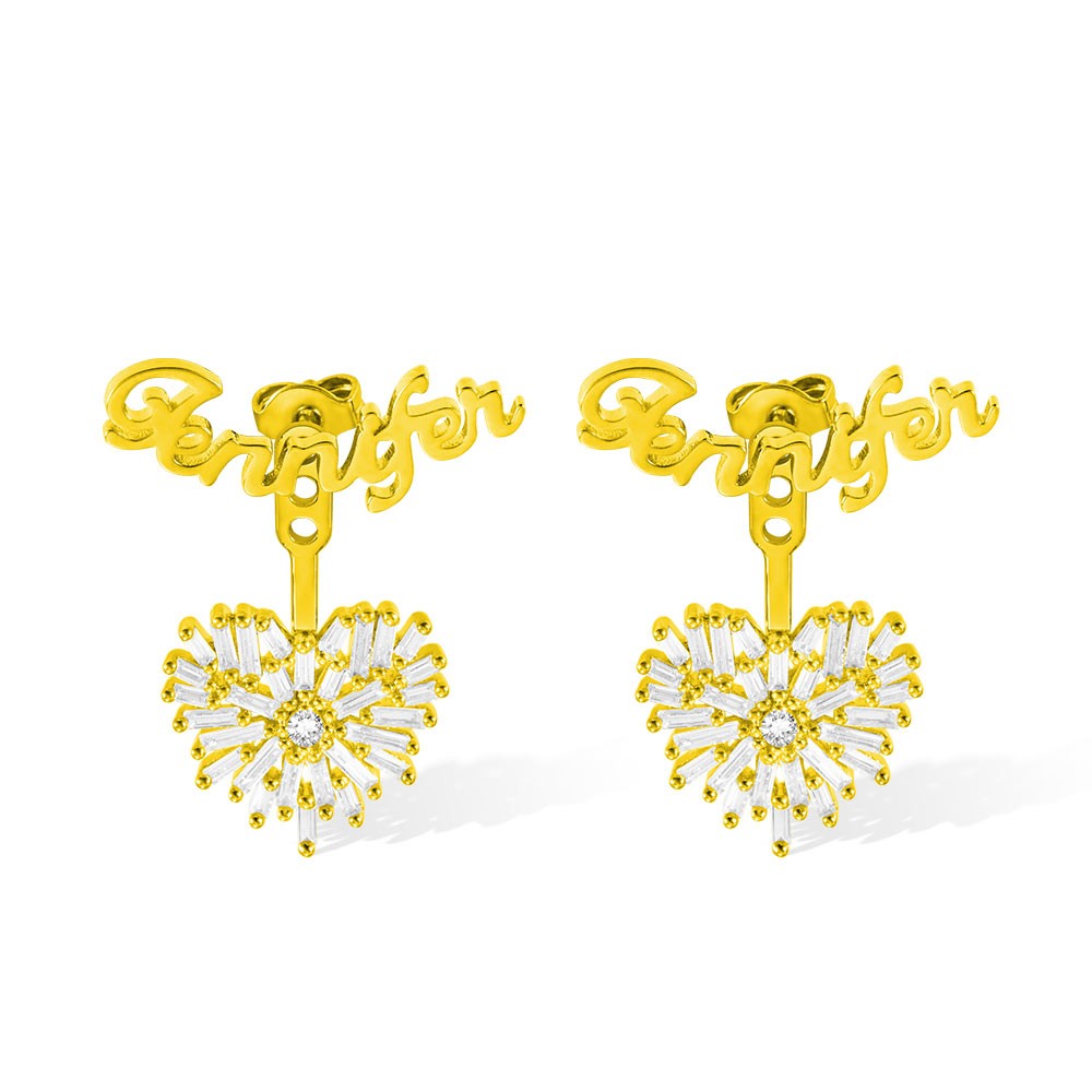 Personalized Name Heart Stud Earrings