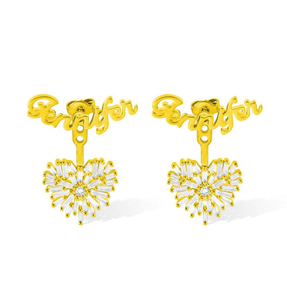 Personalized Name Heart Stud Earrings