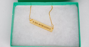 Personalized Roman Numeral Bar Necklace