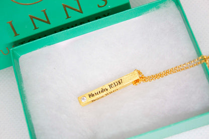 Personalized Name Bar Necklace w/ Diamond (4-Sided)